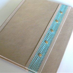NWT Rare! R & Y August Paris Leather & Blue Cobra Snakeskin Studded Photo Album